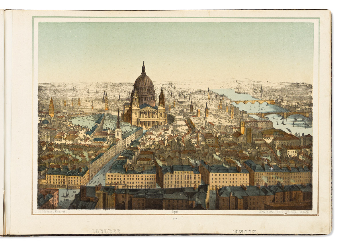 (CITY VIEWS.) François Gosselin; and Jean Frederic Wentzel; (Publishers). Album of 37 chromo or tinted lithographed views